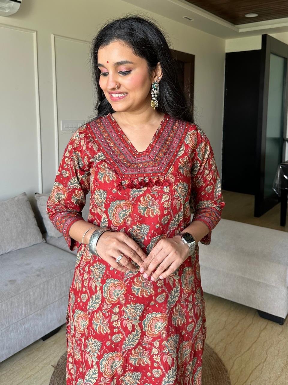 Khwaab Floral Cotton Set- Red