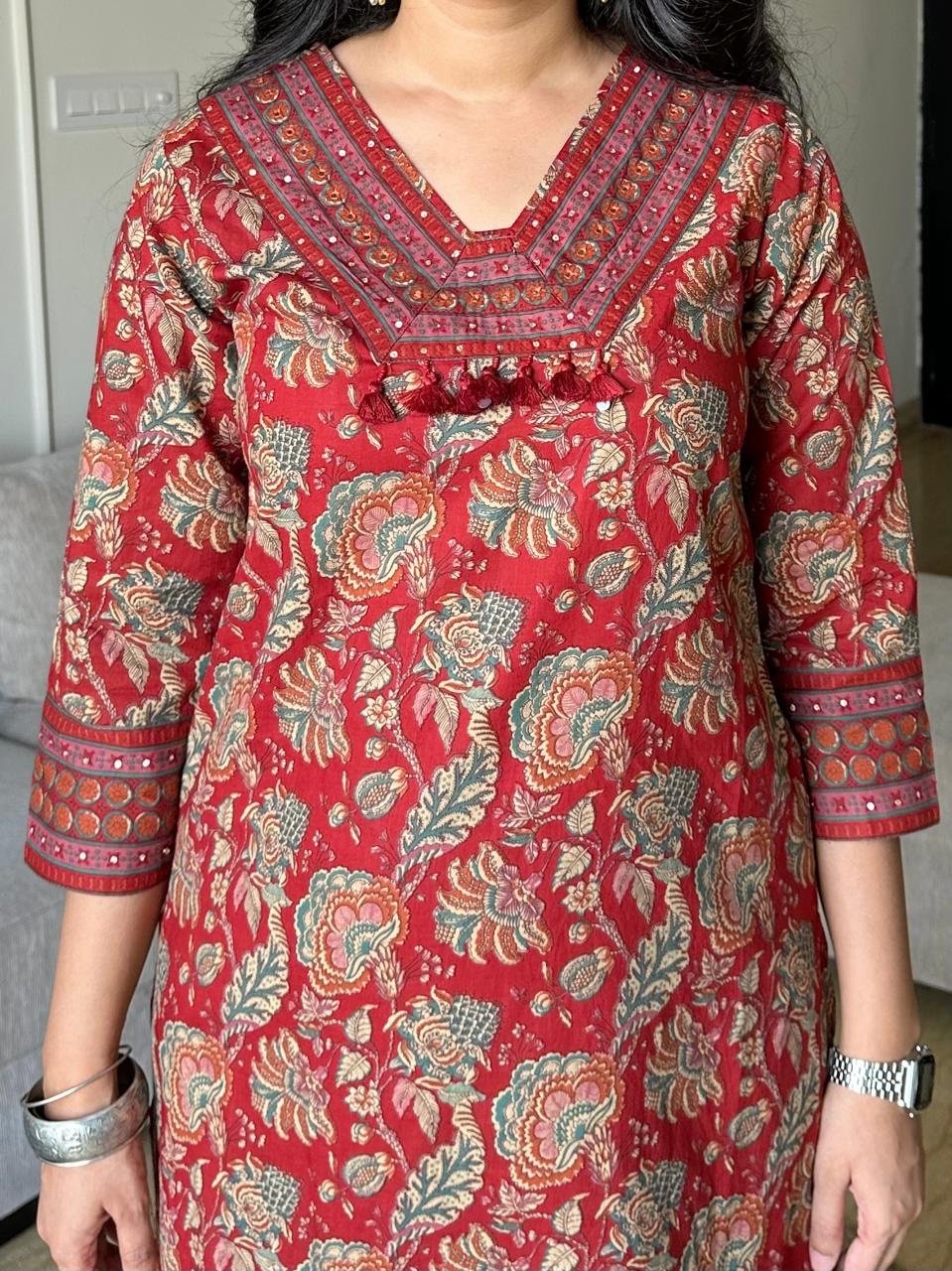 Khwaab Floral Cotton Set- Red