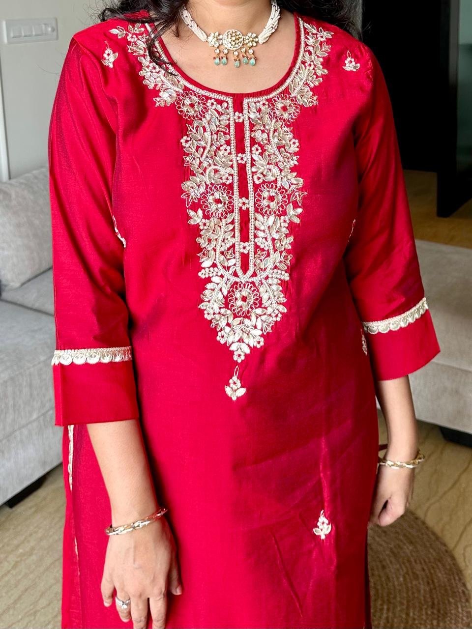 Red Romance Chanderi Silk Set