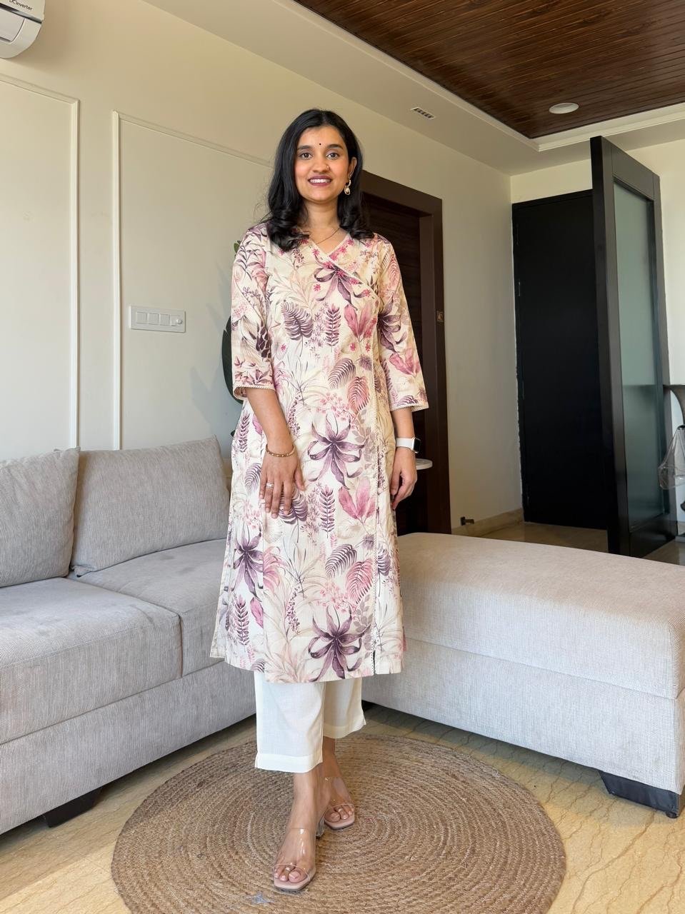 Ishara Off White Floral Set- Pink