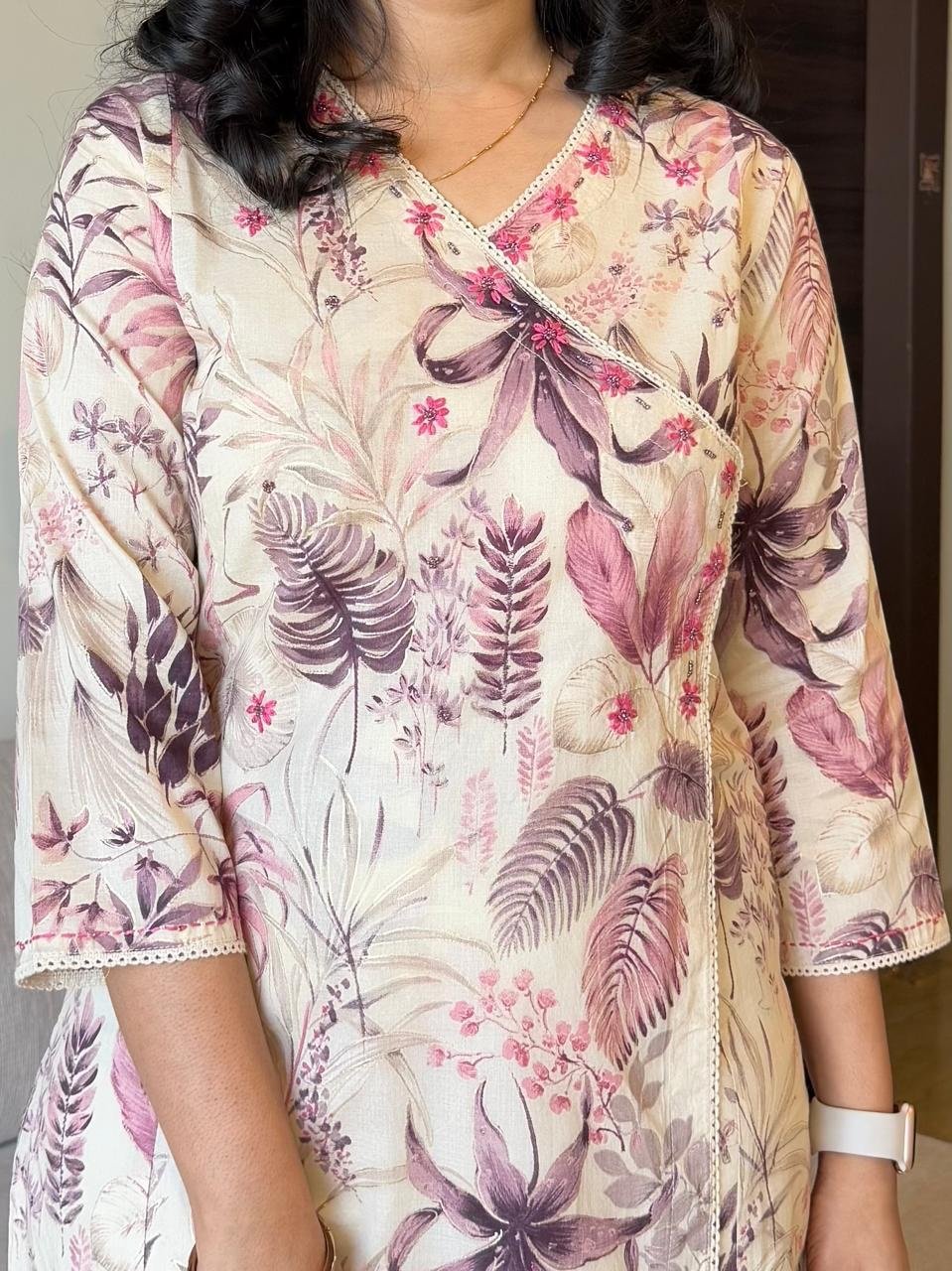 Ishara Off White Floral Set- Pink
