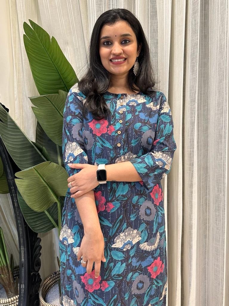 Weekend Round Neck Kurta- Navy Multi Floral