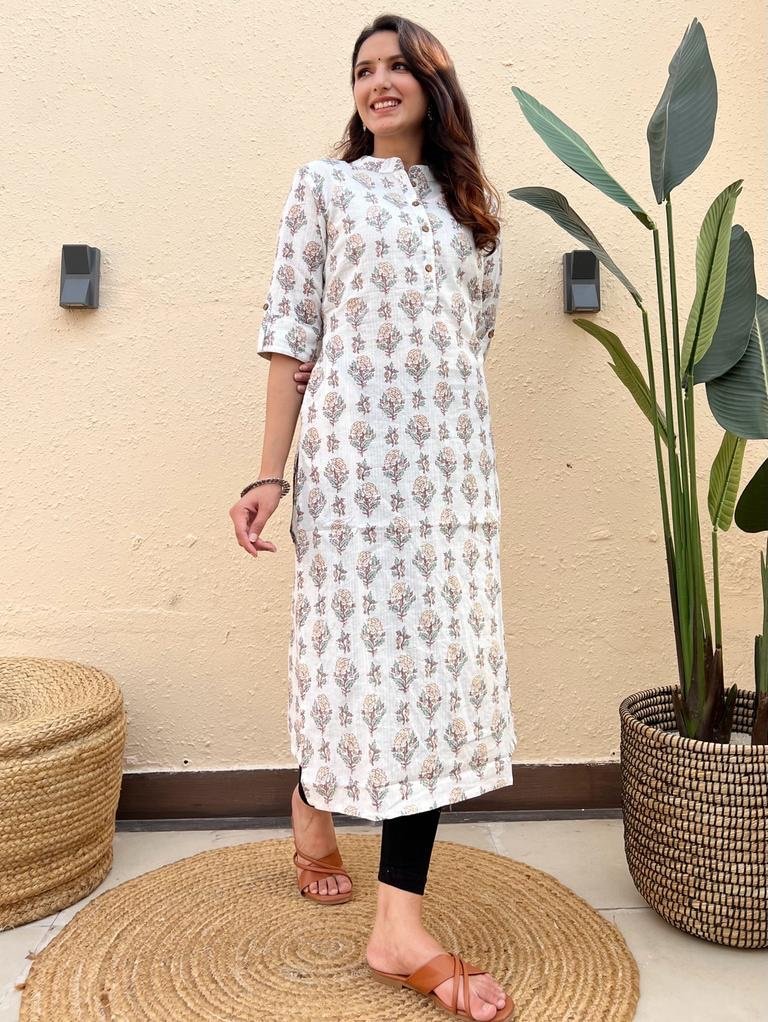 Weekend Offer Cotton Kurta- Yellow Green Boota