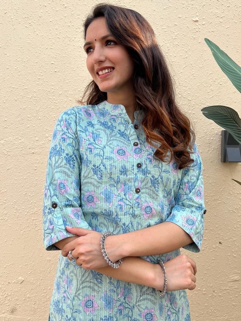 Weekend Offer Cotton Kurta- Pastel Green Floral