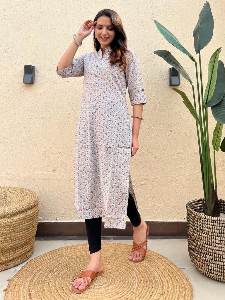 Weekend Offer Cotton Kurti- Grey Booti