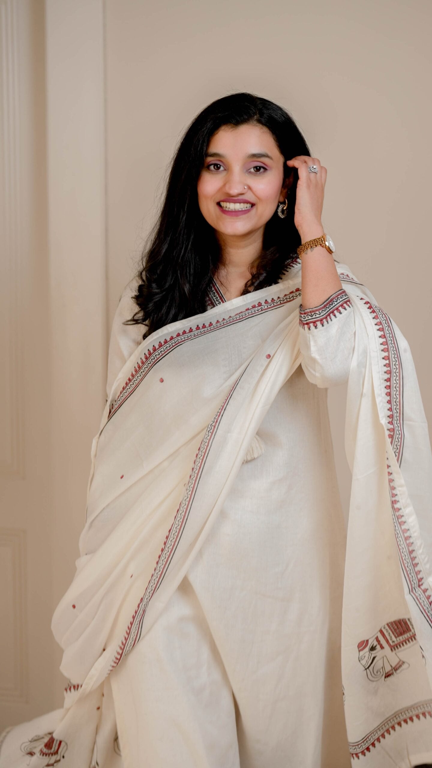 Shiya Embroidered Cotton Set- Off White Red