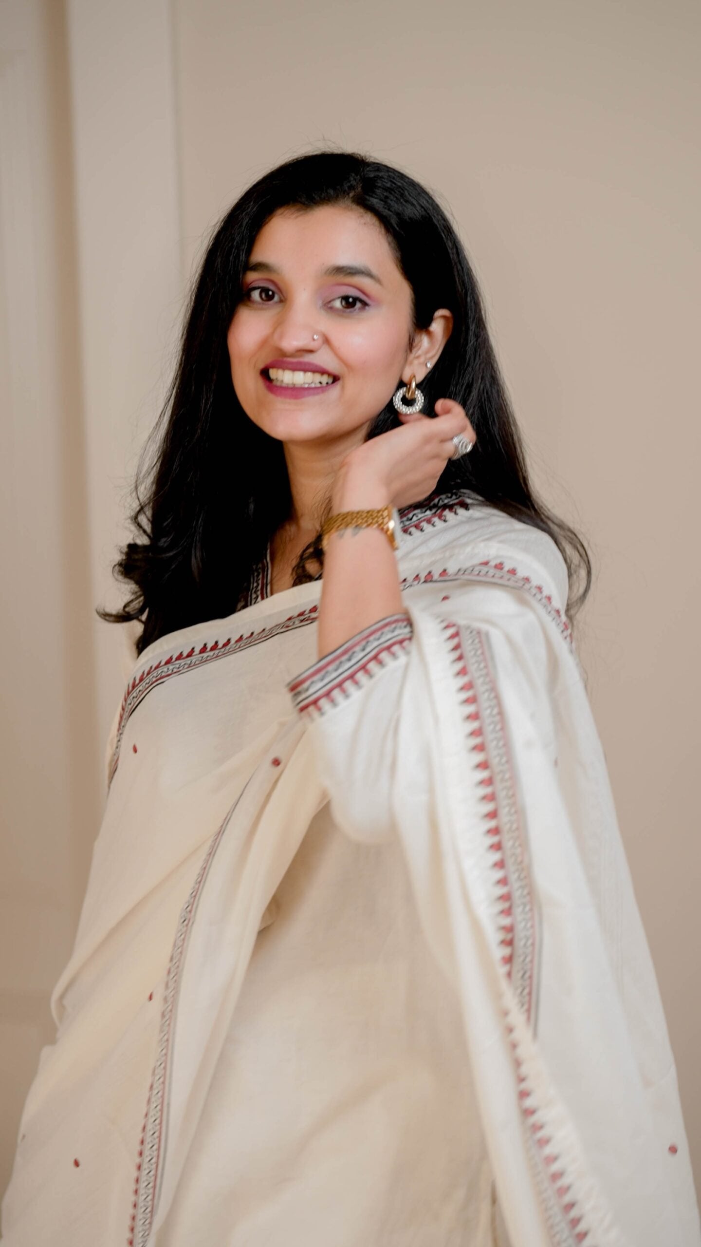 Shiya Embroidered Cotton Set- Off White Red