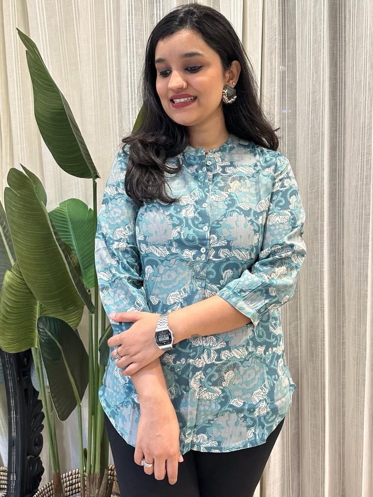Weekend Rayon Short Kurta- Mix Sky