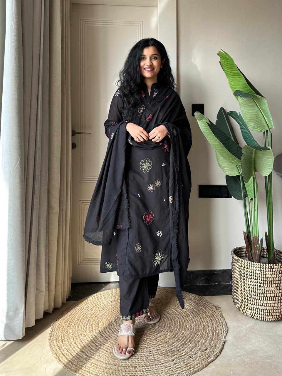 Bahara Black Multi Embroidered Mul Set