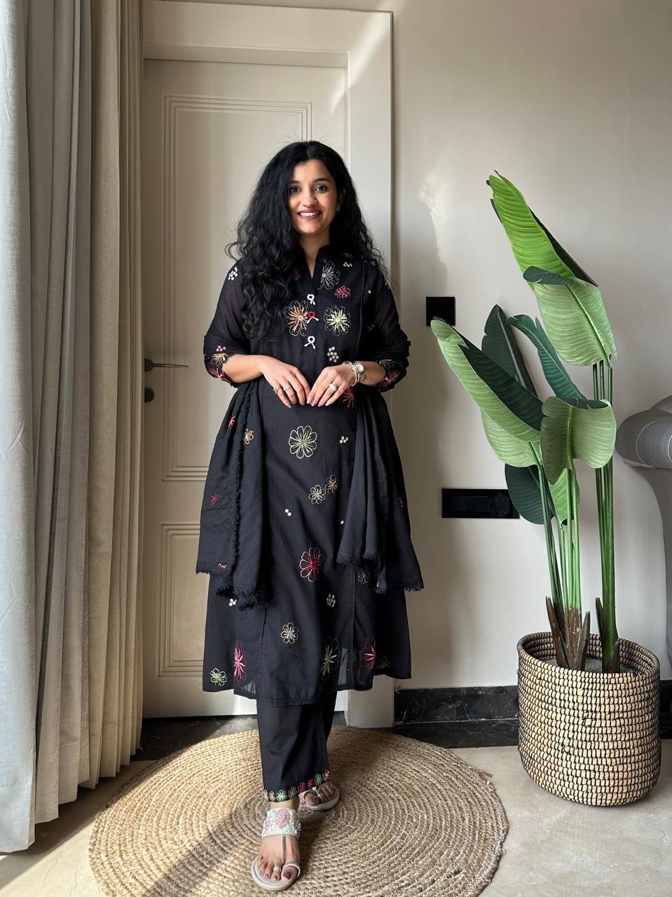 Bahara Black Multi Embroidered Mul Set