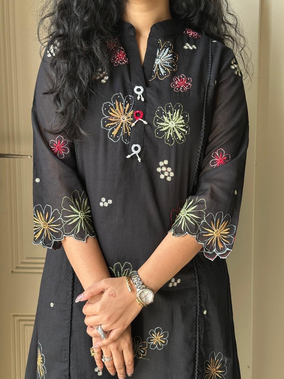 Bahara Black Multi Embroidered Mul Set