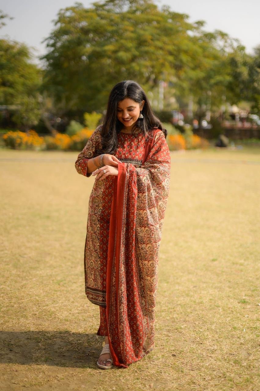 Kora Ajrakh Cotton Straight Set
