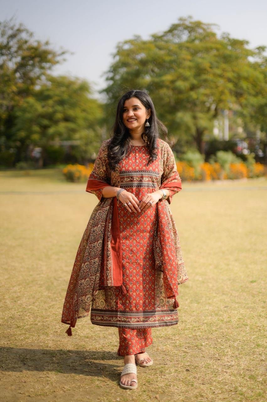 Kora Ajrakh Cotton Straight Set