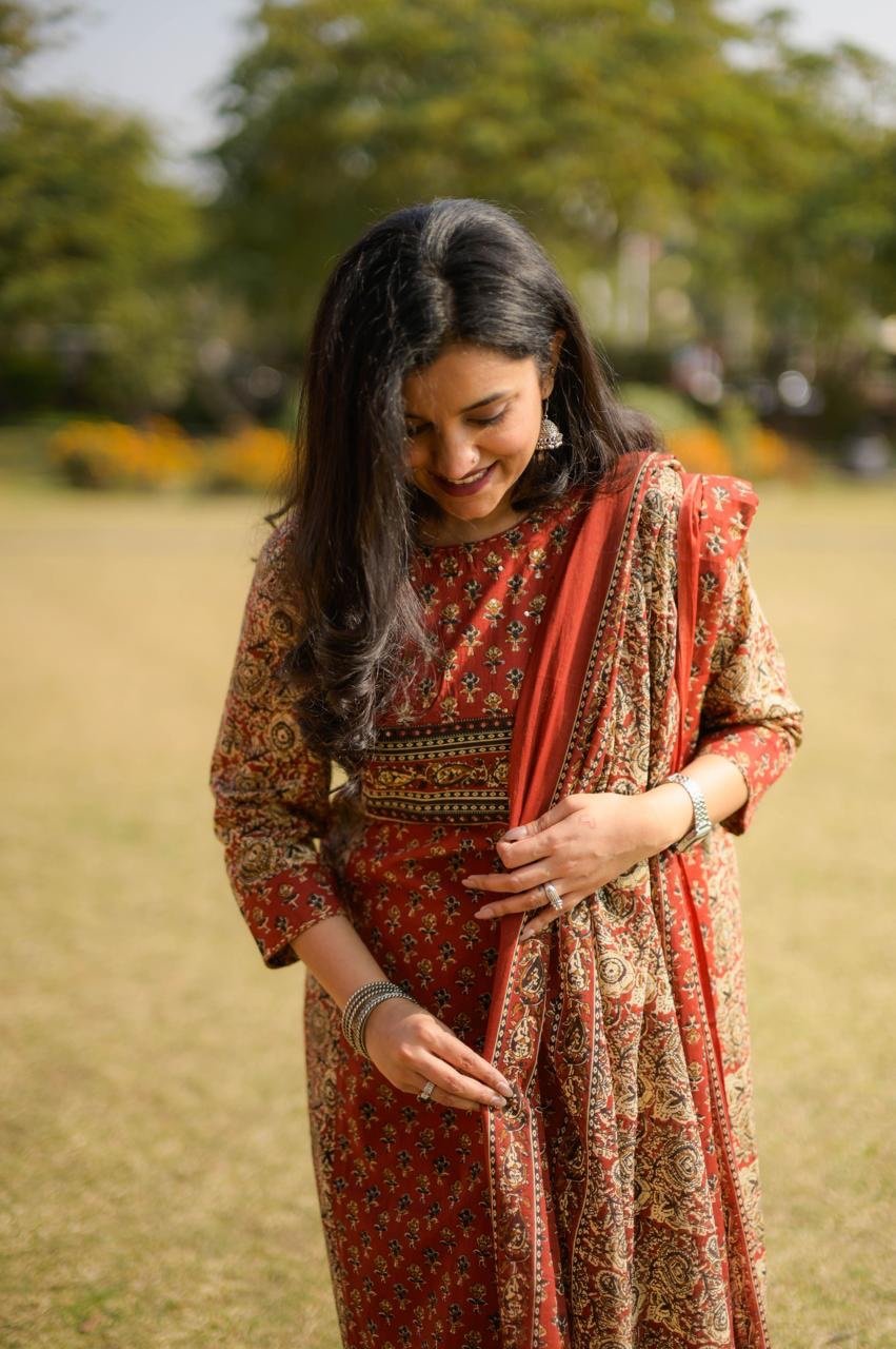 Kora Ajrakh Cotton Straight Set