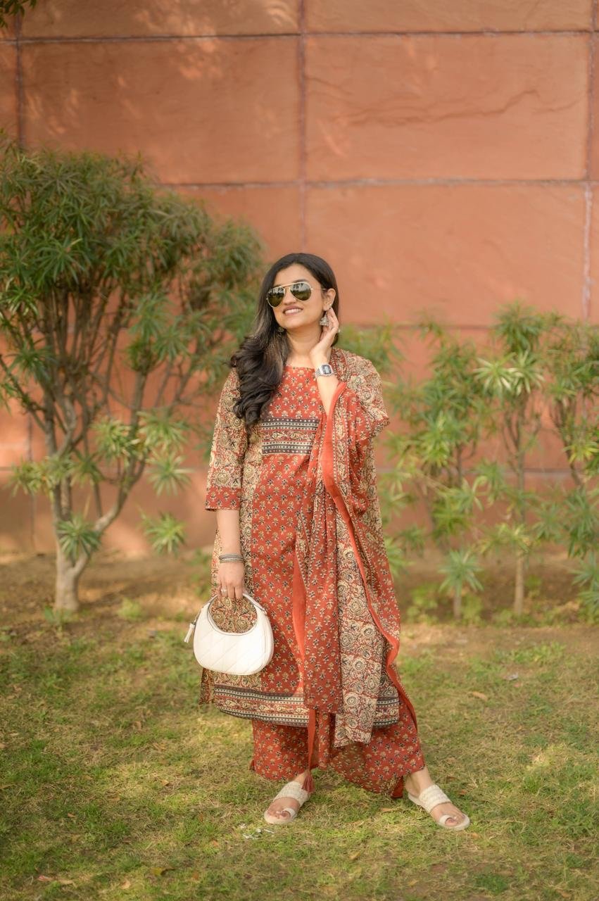 Kora Ajrakh Cotton Straight Set