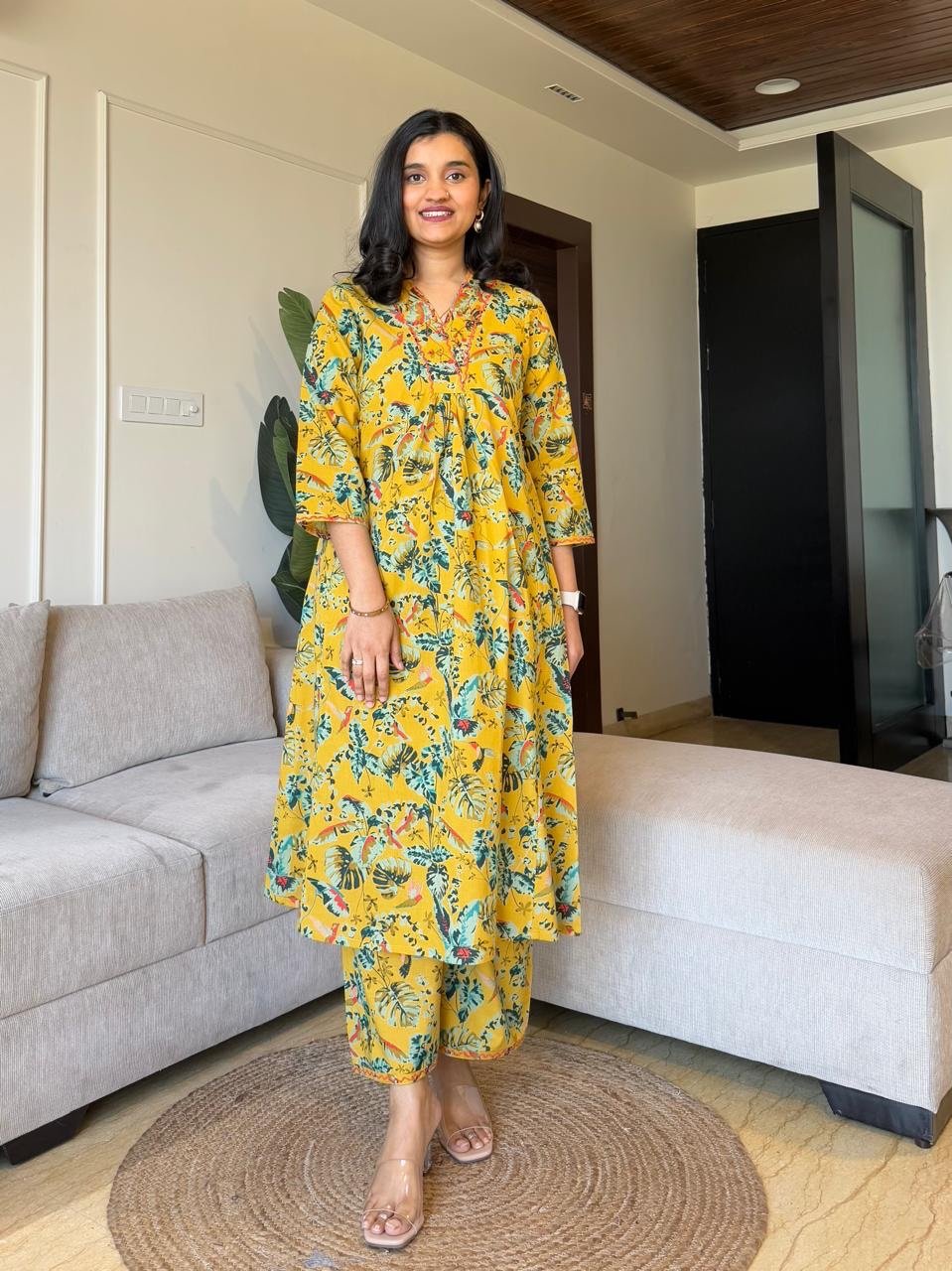 Sirsa Cotton Coord Set- Mustard Florals