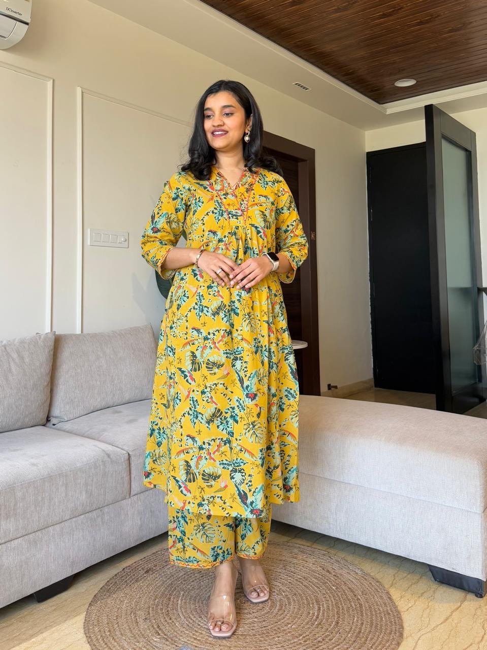 Sirsa Cotton Coord Set- Mustard Florals