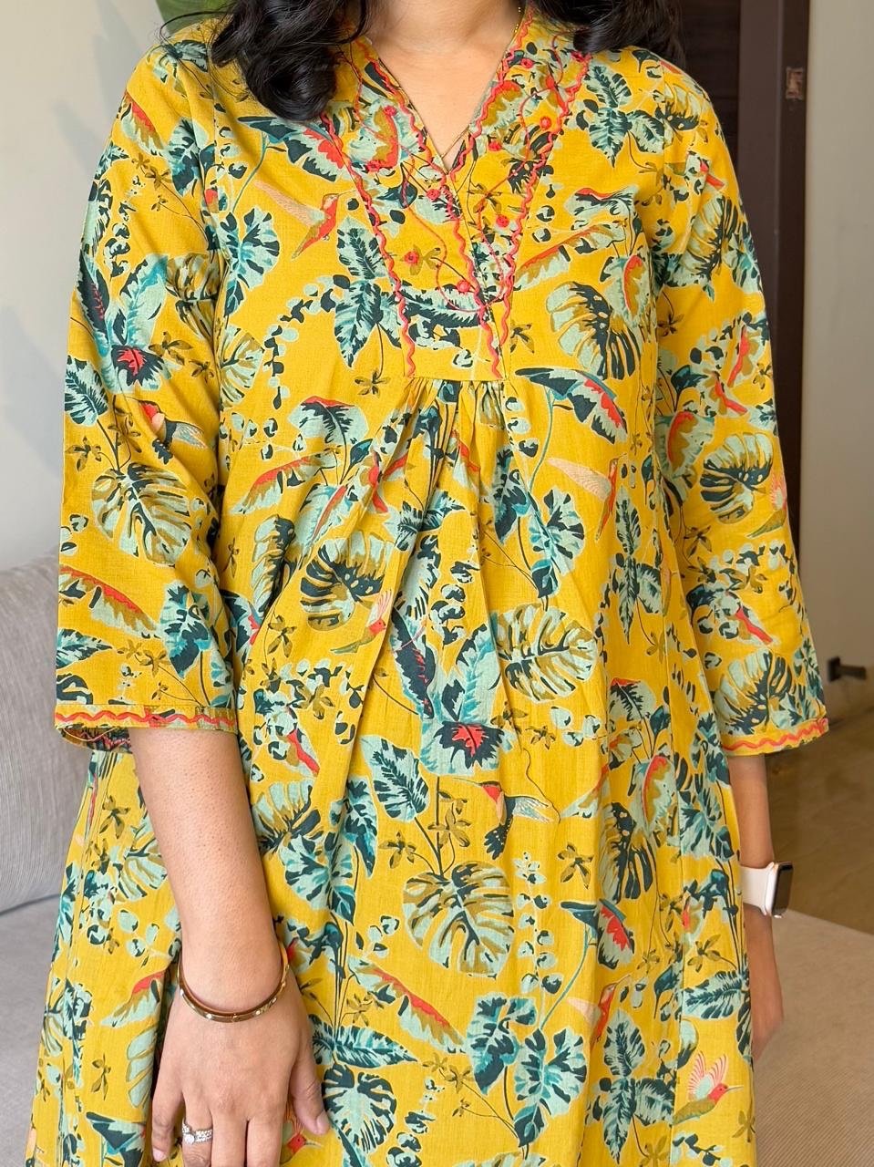 Sirsa Cotton Coord Set- Mustard Florals