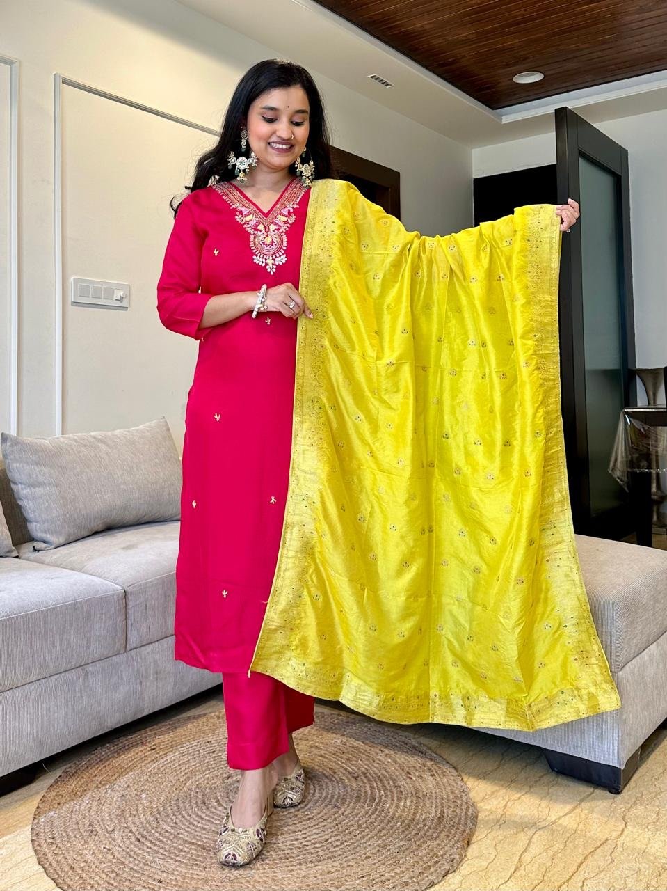 Ambrai Chanderi Contrast Set