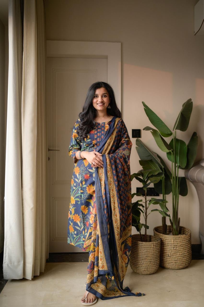 Samya Budget Cotton Suit- Blue Florals