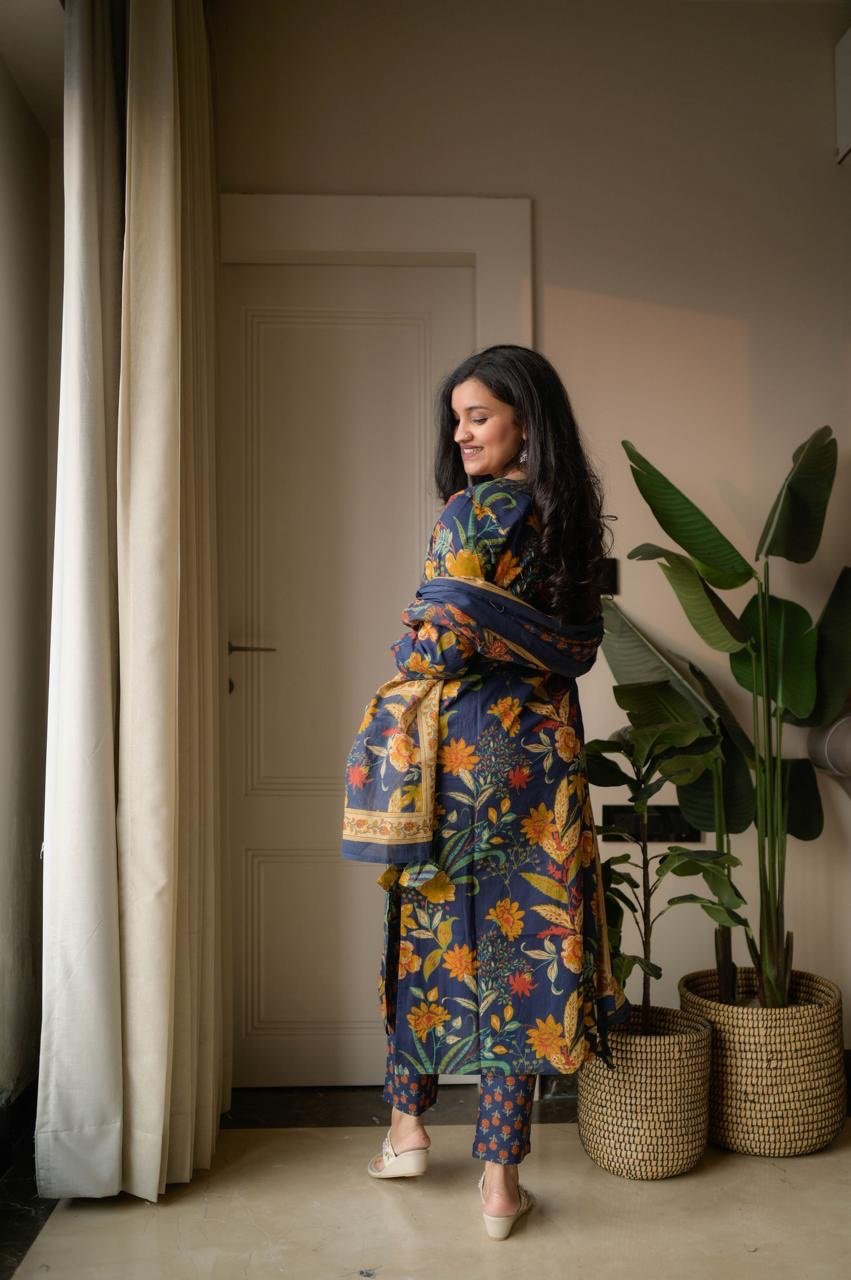 Samya Budget Cotton Suit- Blue Florals