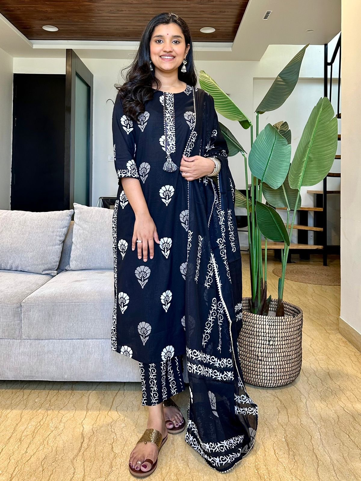 Black and White Boota Cotton Suit
