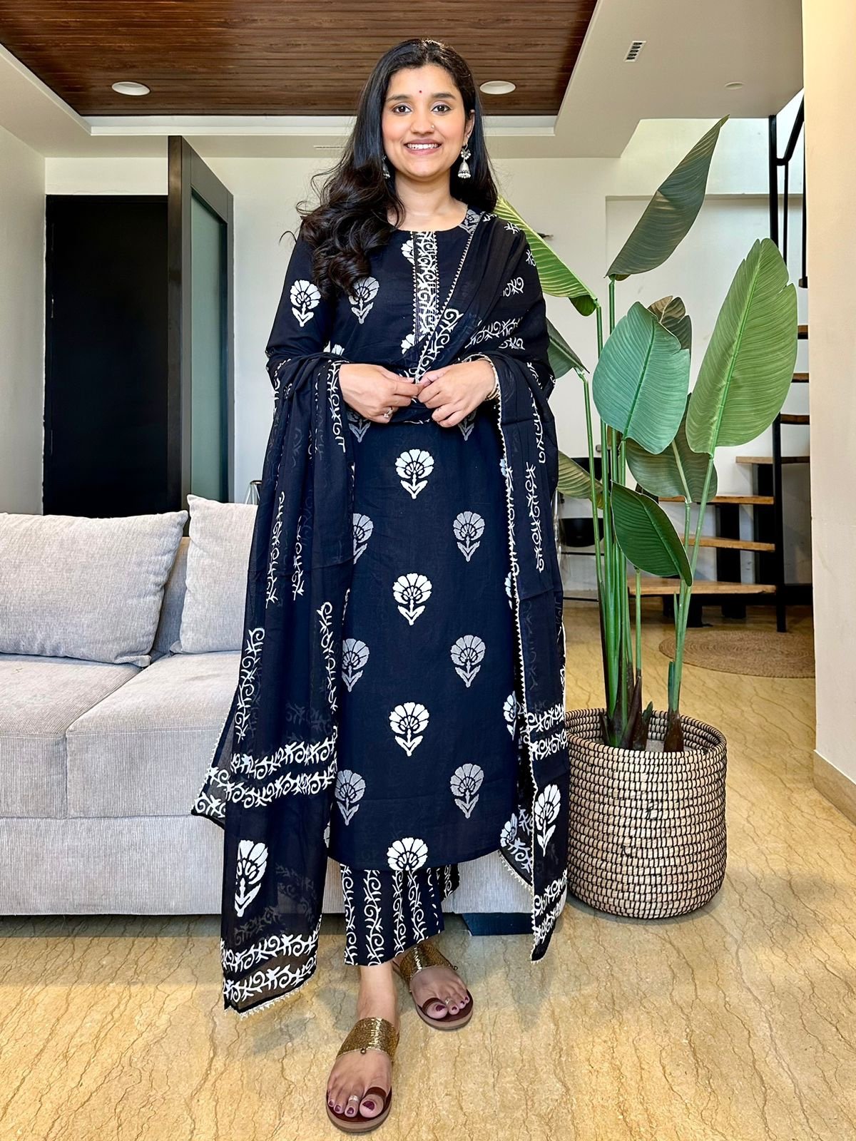 Black and White Boota Cotton Suit