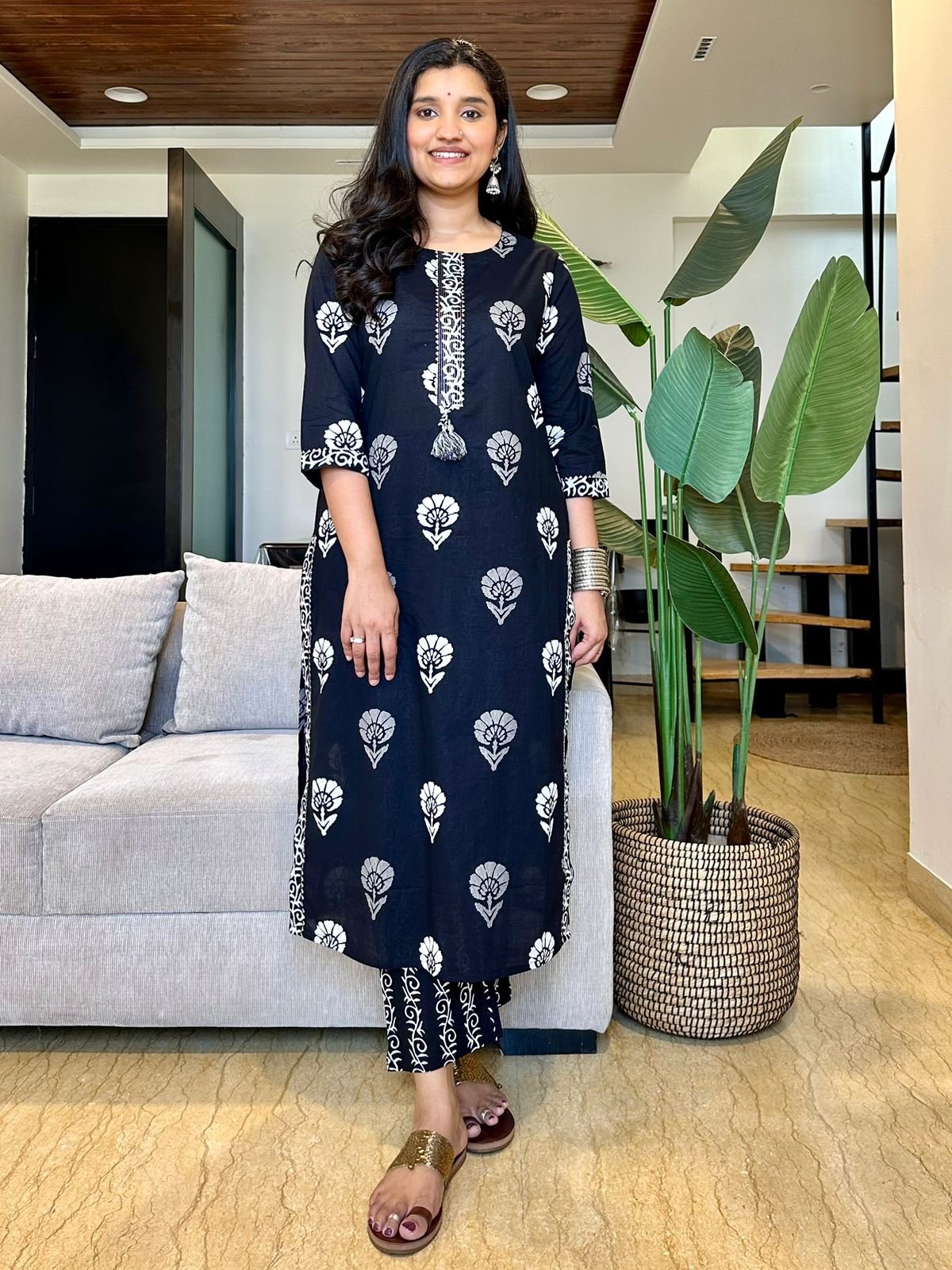 Black and White Boota Cotton Suit