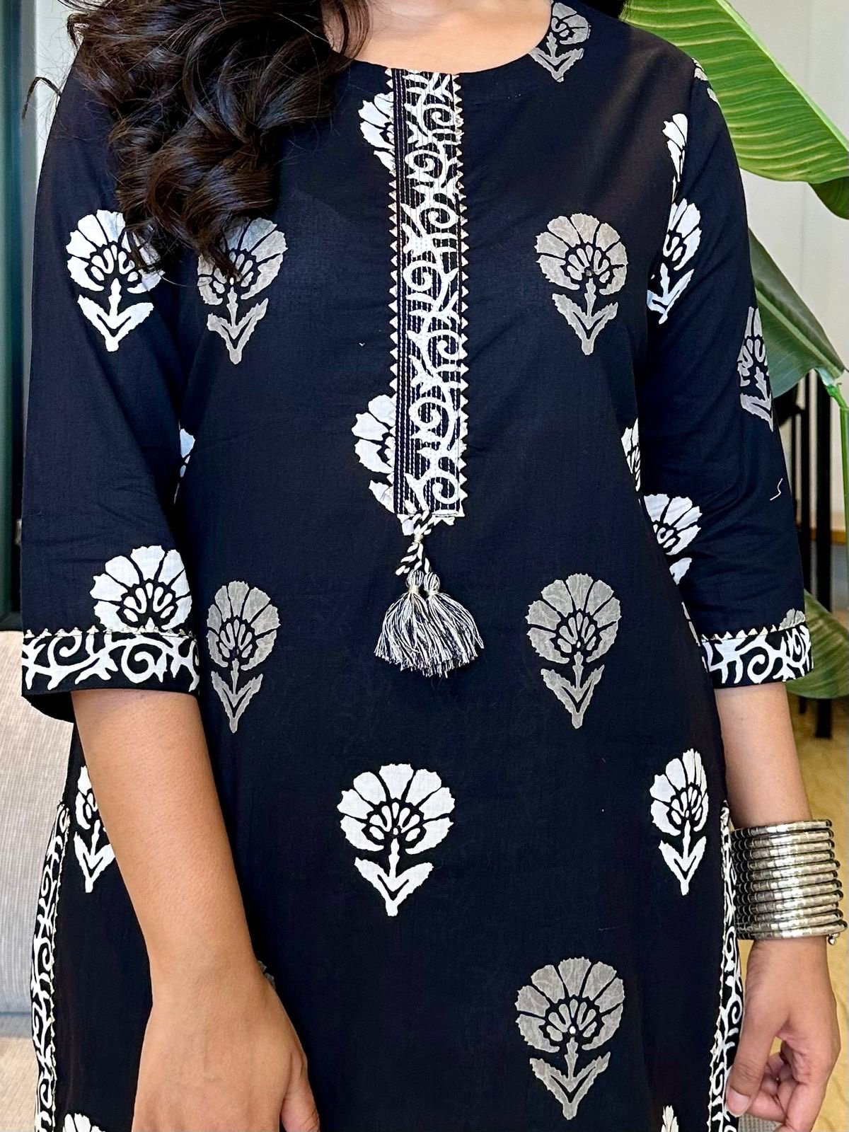 Black and White Boota Cotton Suit