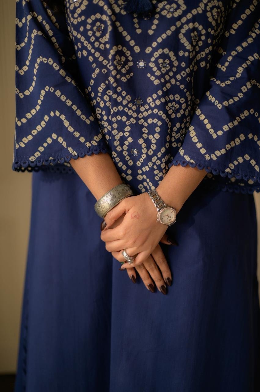 Gulzar Premium Bandhej Cotton Suit- Blue