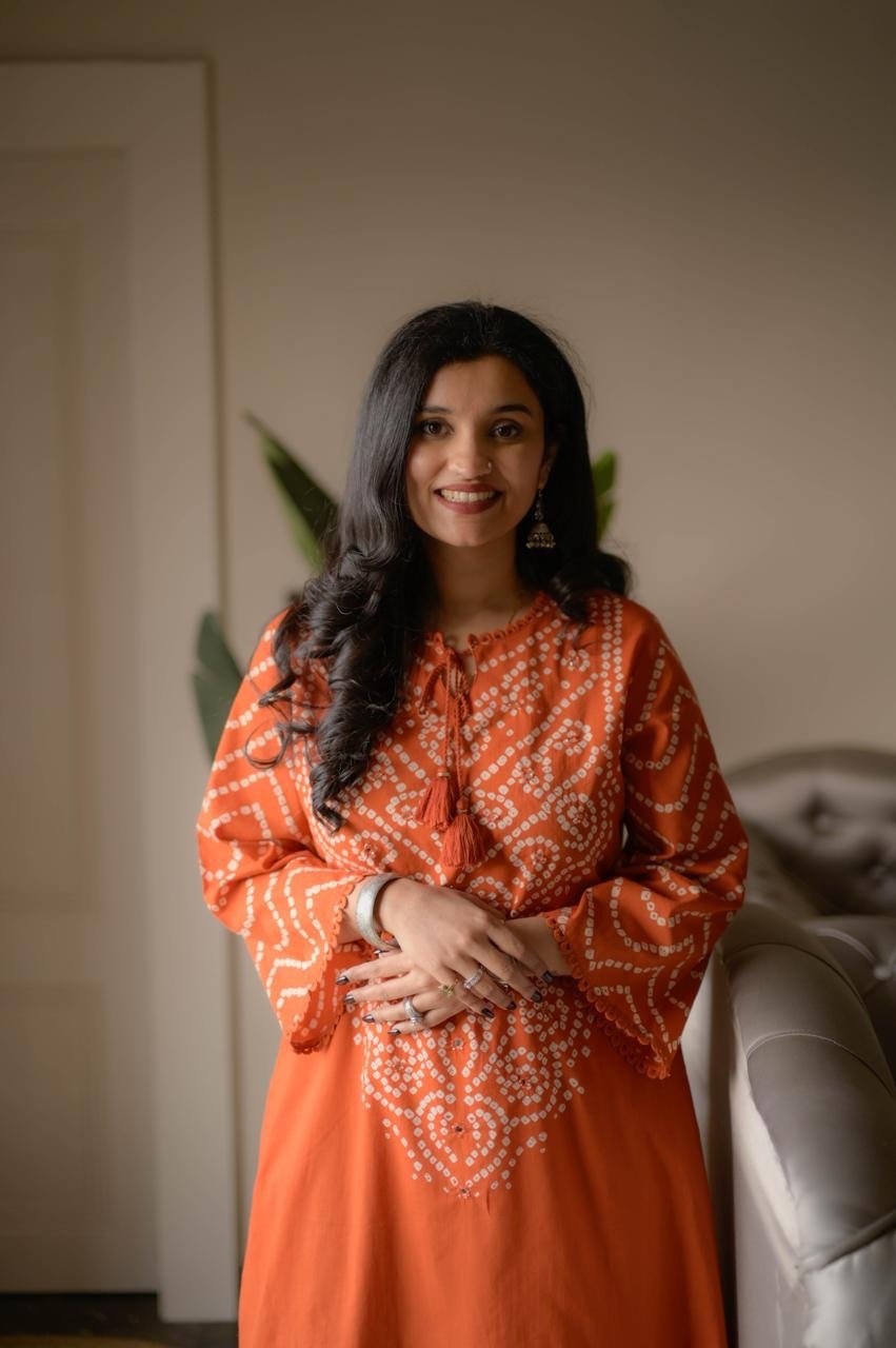 Gulzar Premium Bandhej Cotton Suit- Orange