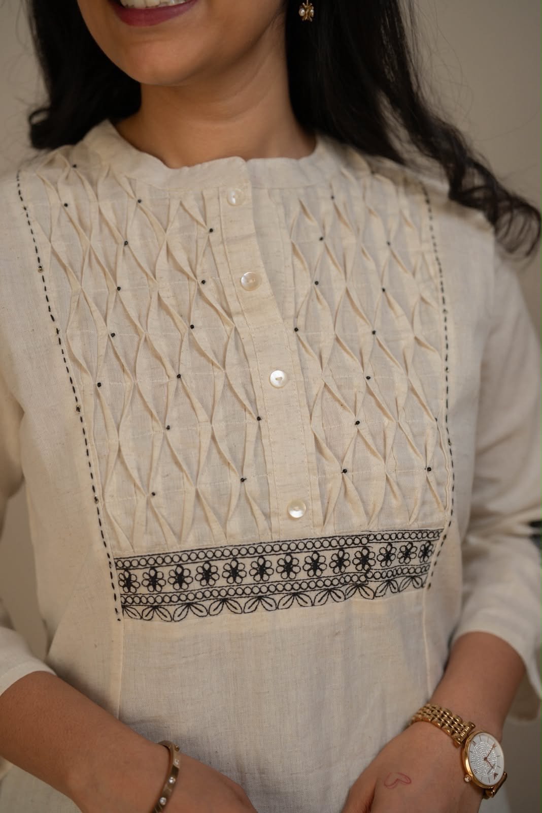 Rio Ruching Slub Cotton Top- Off White