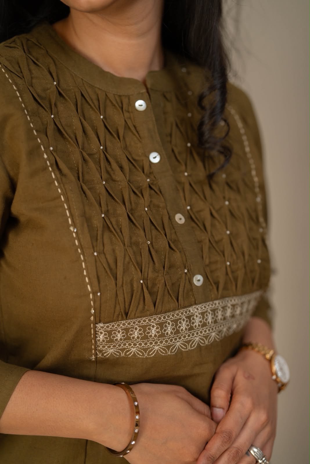 Rio Ruching Slub Cotton Top- Olive