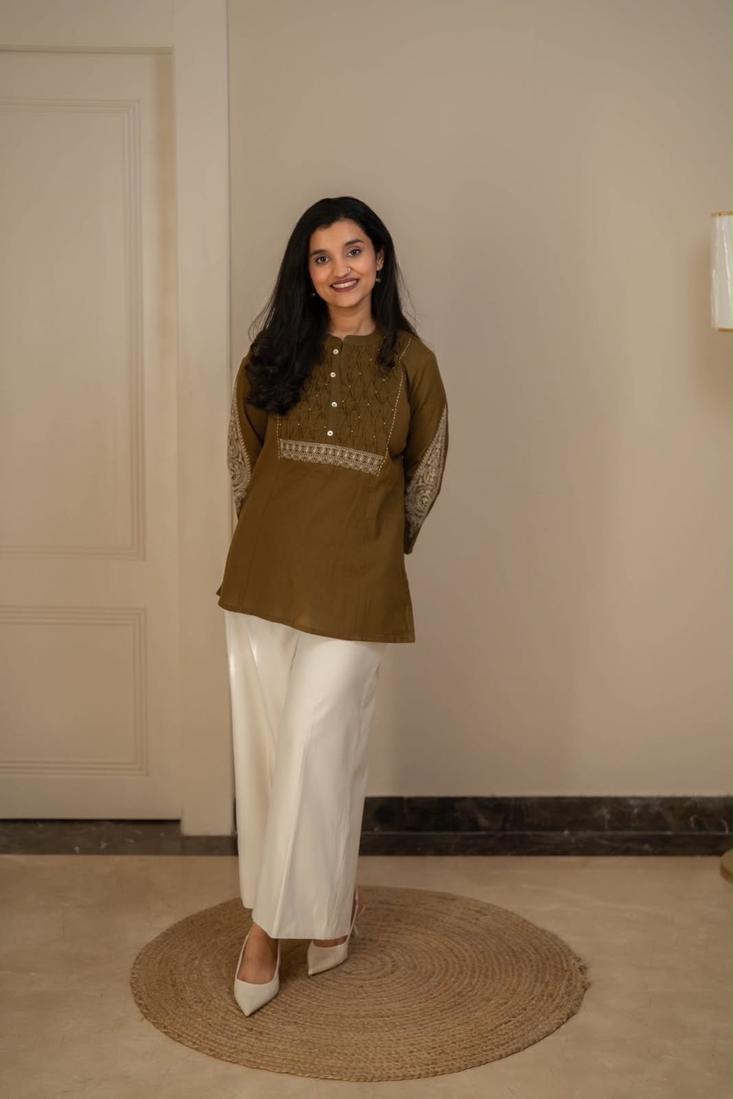 Rio Ruching Slub Cotton Top- Olive