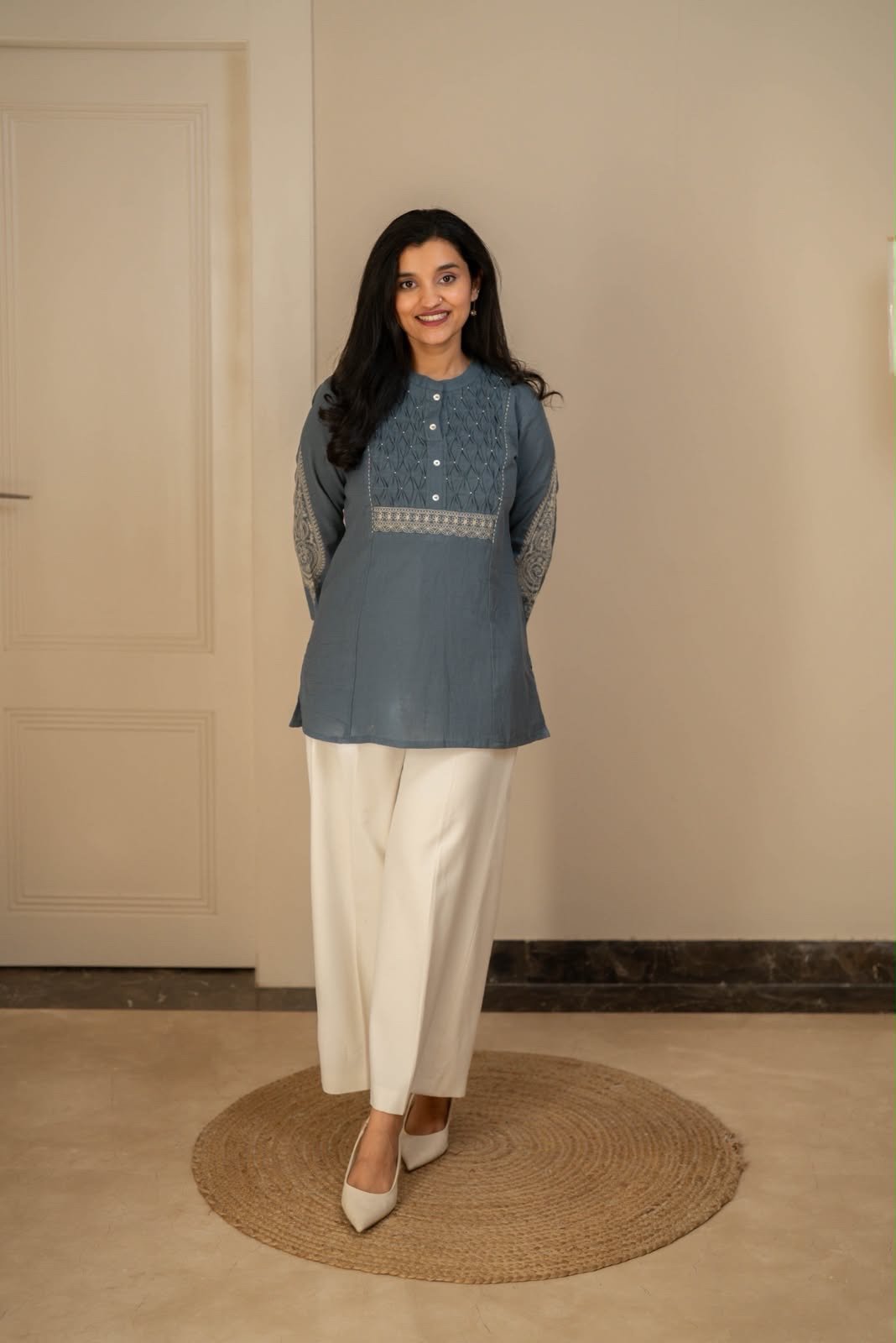 Rio Ruching Slub Cotton Set- Pastel Teal