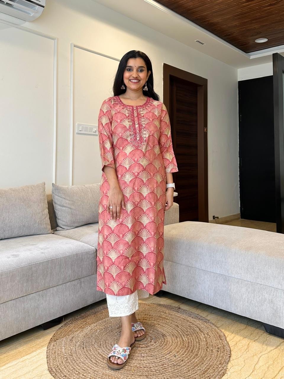 Fan Festive Muslin Silk Kurta- Pink