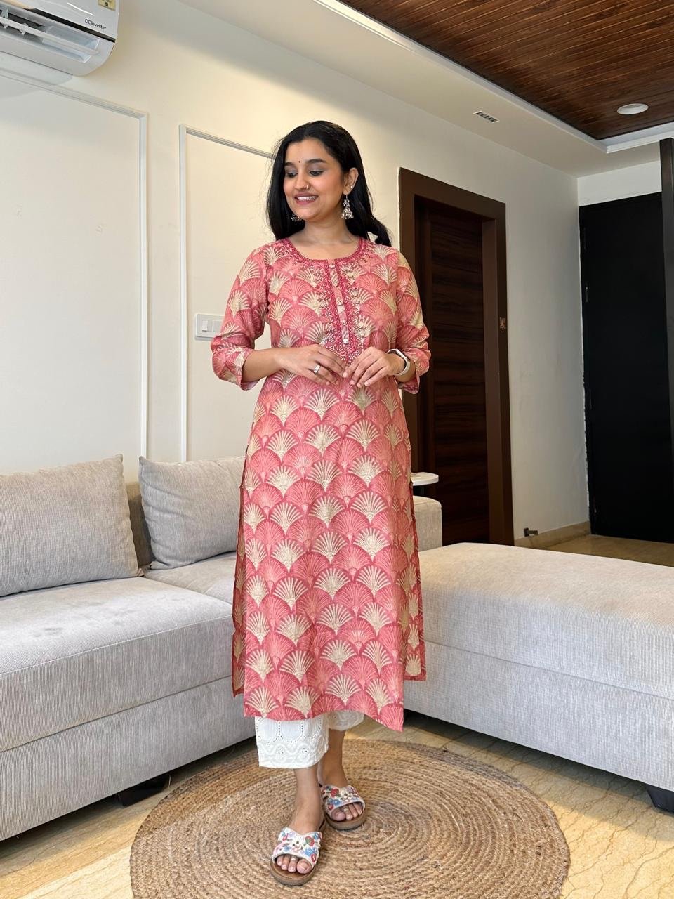 Fan Festive Muslin Silk Kurta- Pink