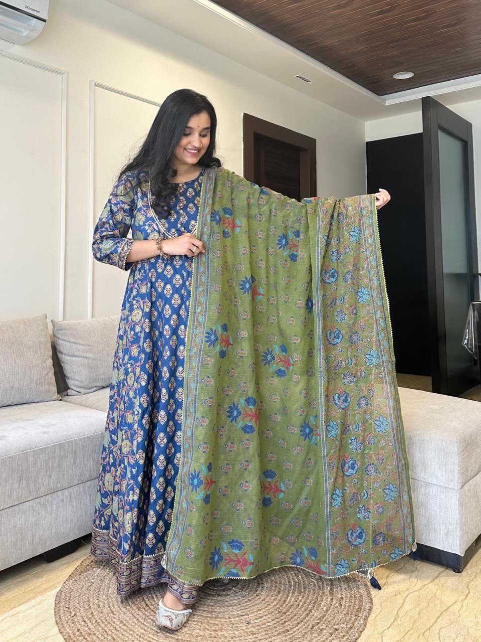 Mughal Anarkali Silk Dress- Electric Blue