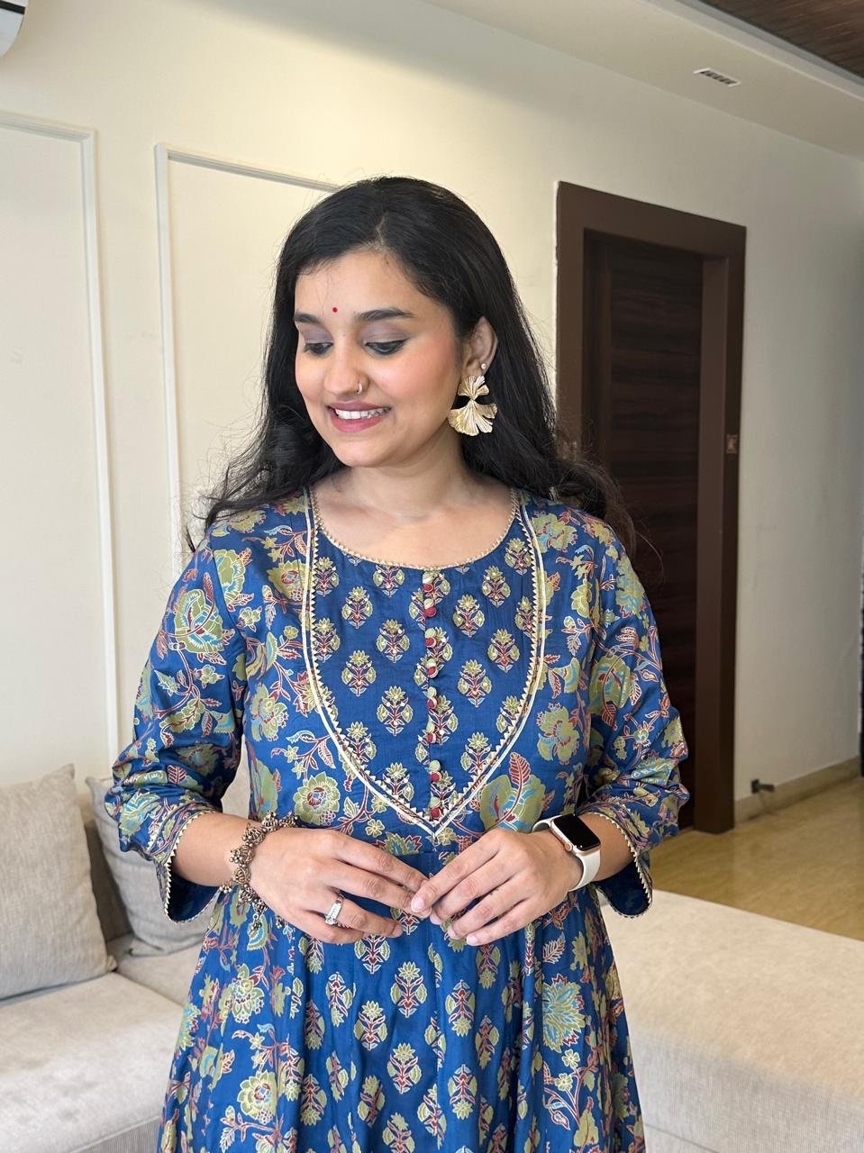 Mughal Anarkali Silk Dress- Electric Blue
