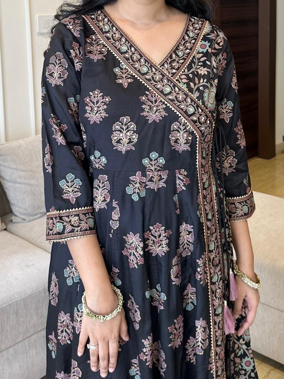 Mughal Anarkali Silk Dress- Black