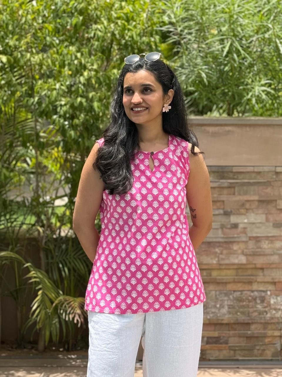 Lily 2.0 Sleeveless Cotton Top- Pink Booti
