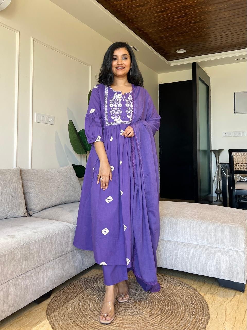 Shay Cotton Flared Set- Purple