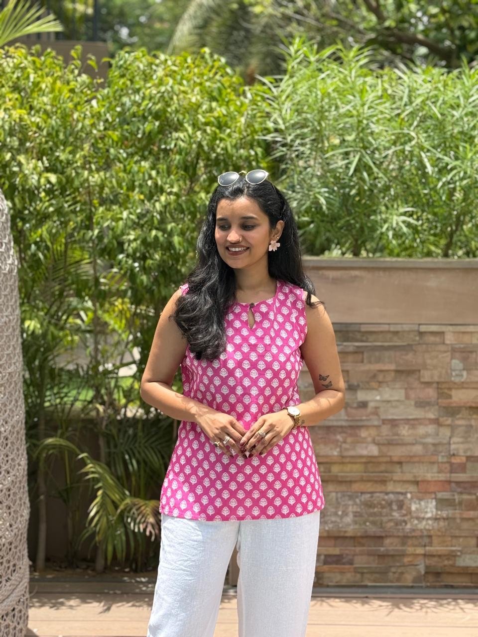 Lily 2.0 Sleeveless Cotton Top- Pink Booti