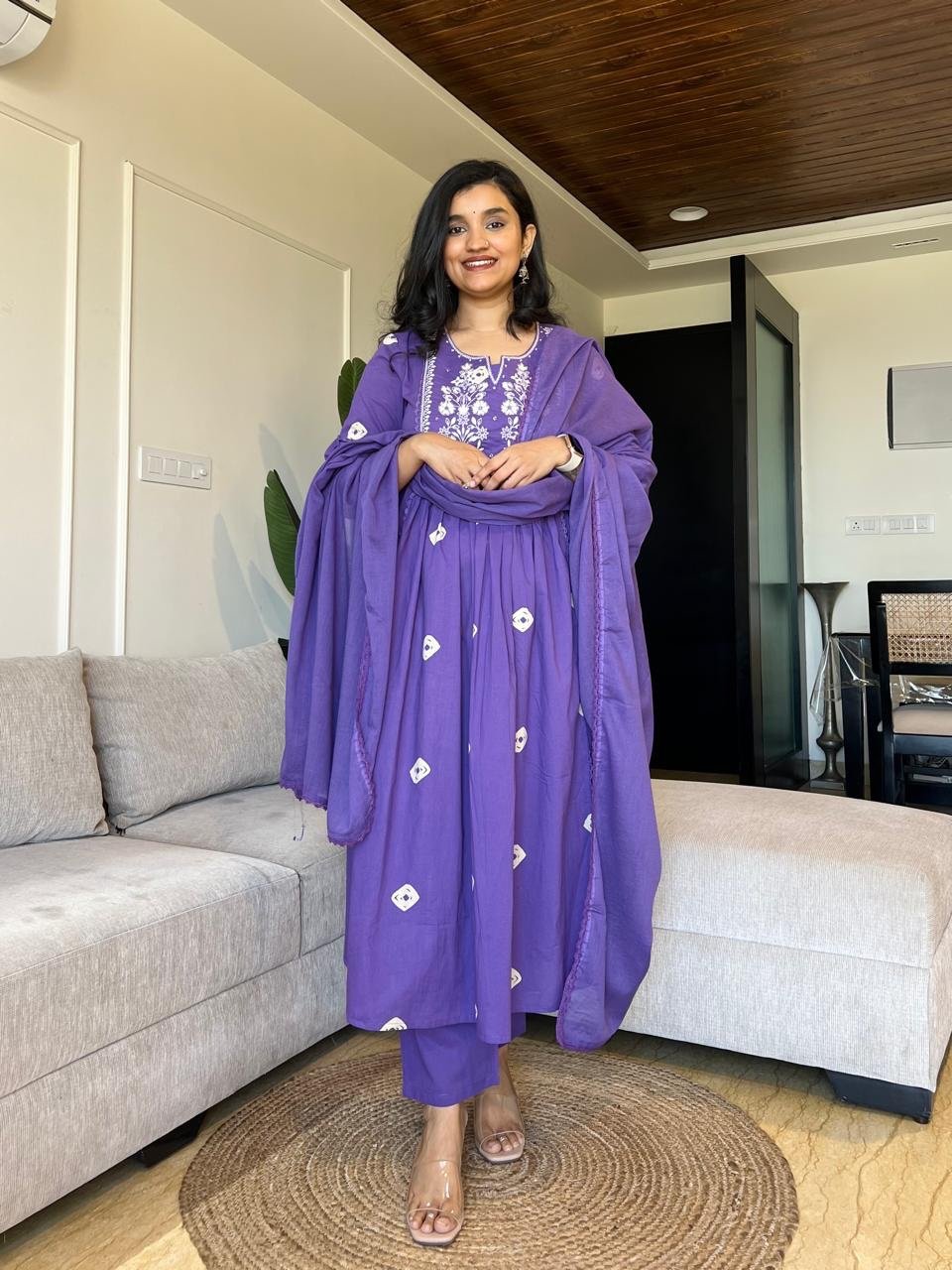 Shay Cotton Flared Set- Purple