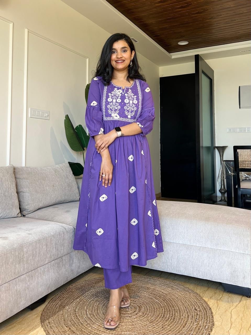 Shay Cotton Flared Set- Purple