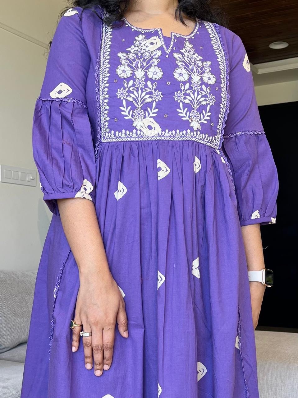 Shay Cotton Flared Set- Purple