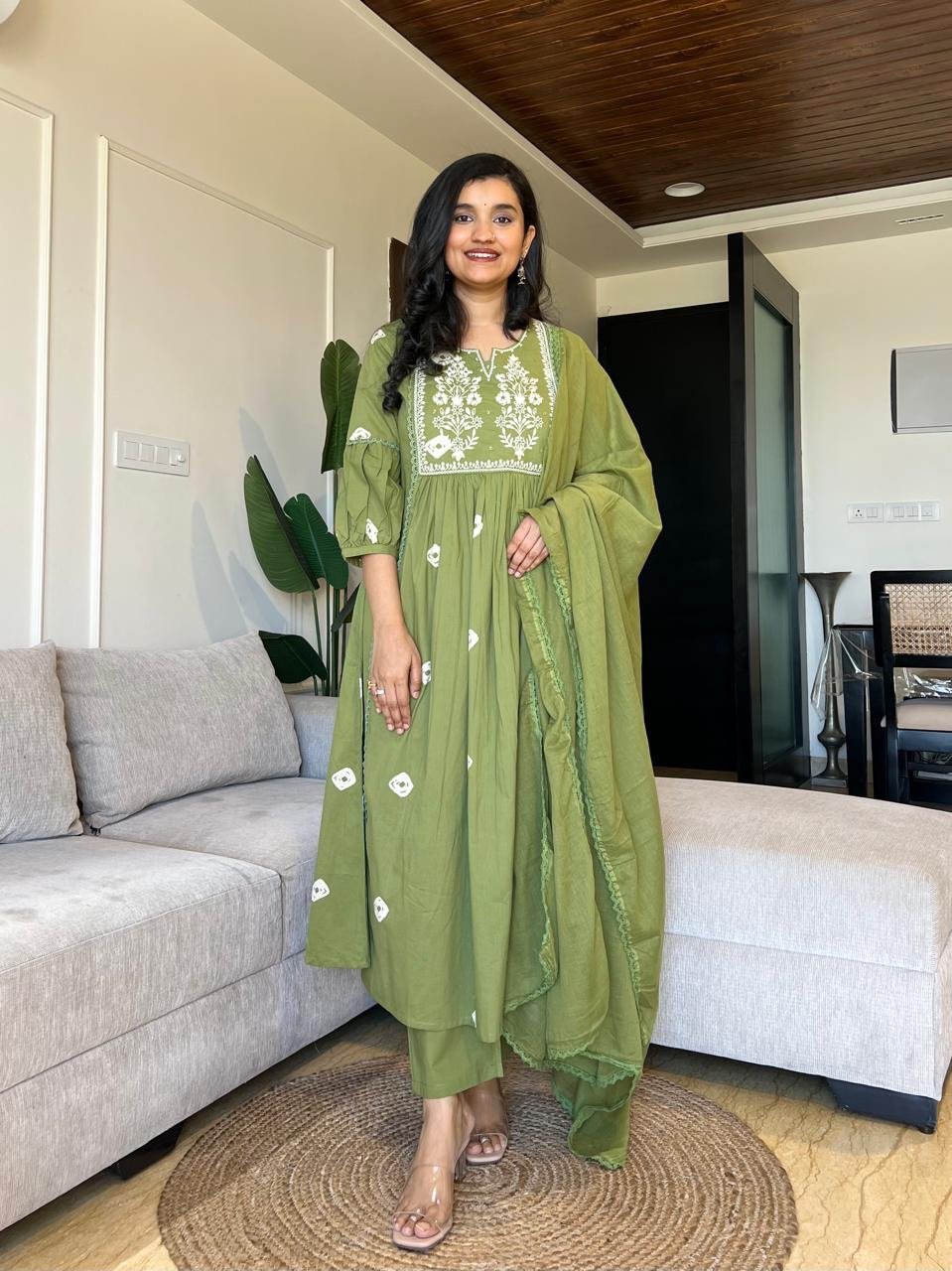 Shayrana Cotton Flared Set- Green