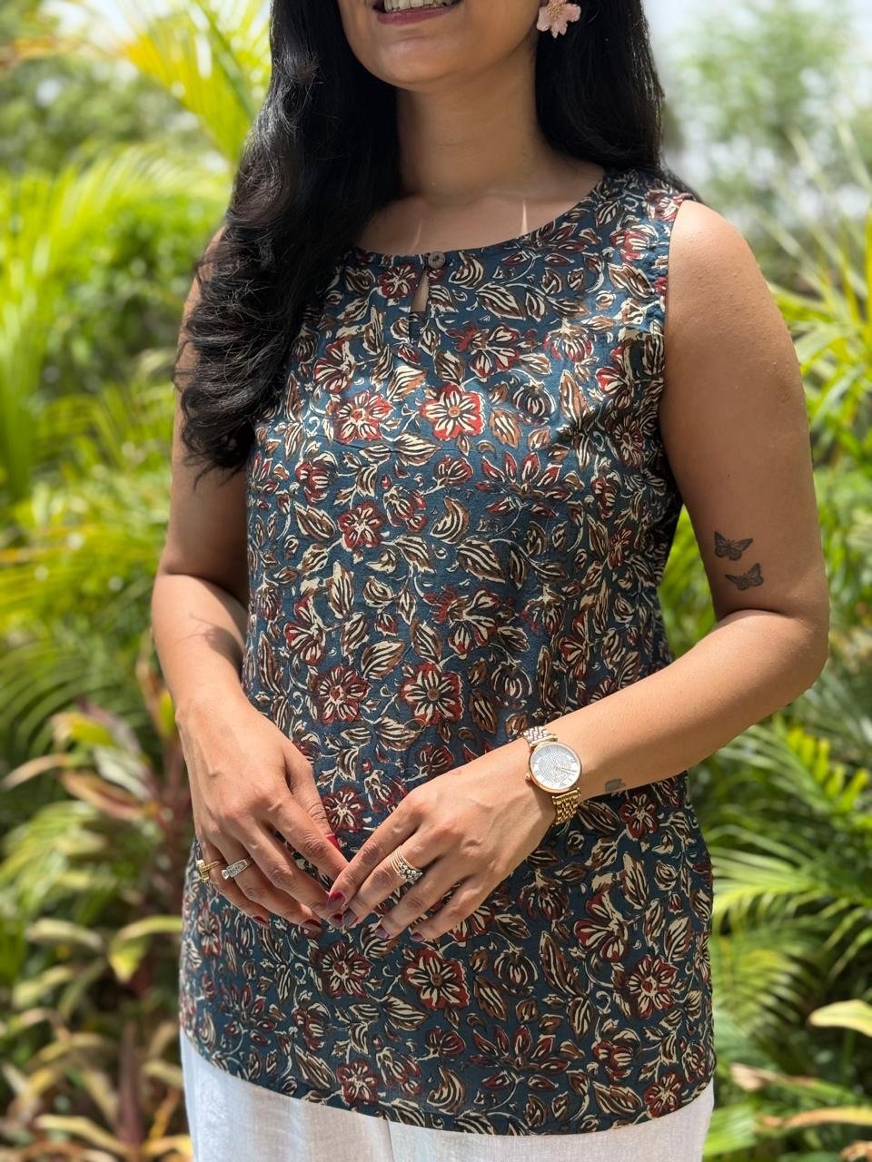 Lily 2.0 Sleeveless Cotton Top- Ajrakh
