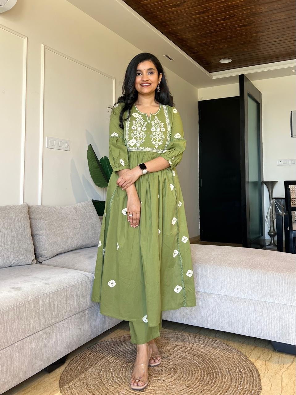 Shayrana Cotton Flared Set- Green
