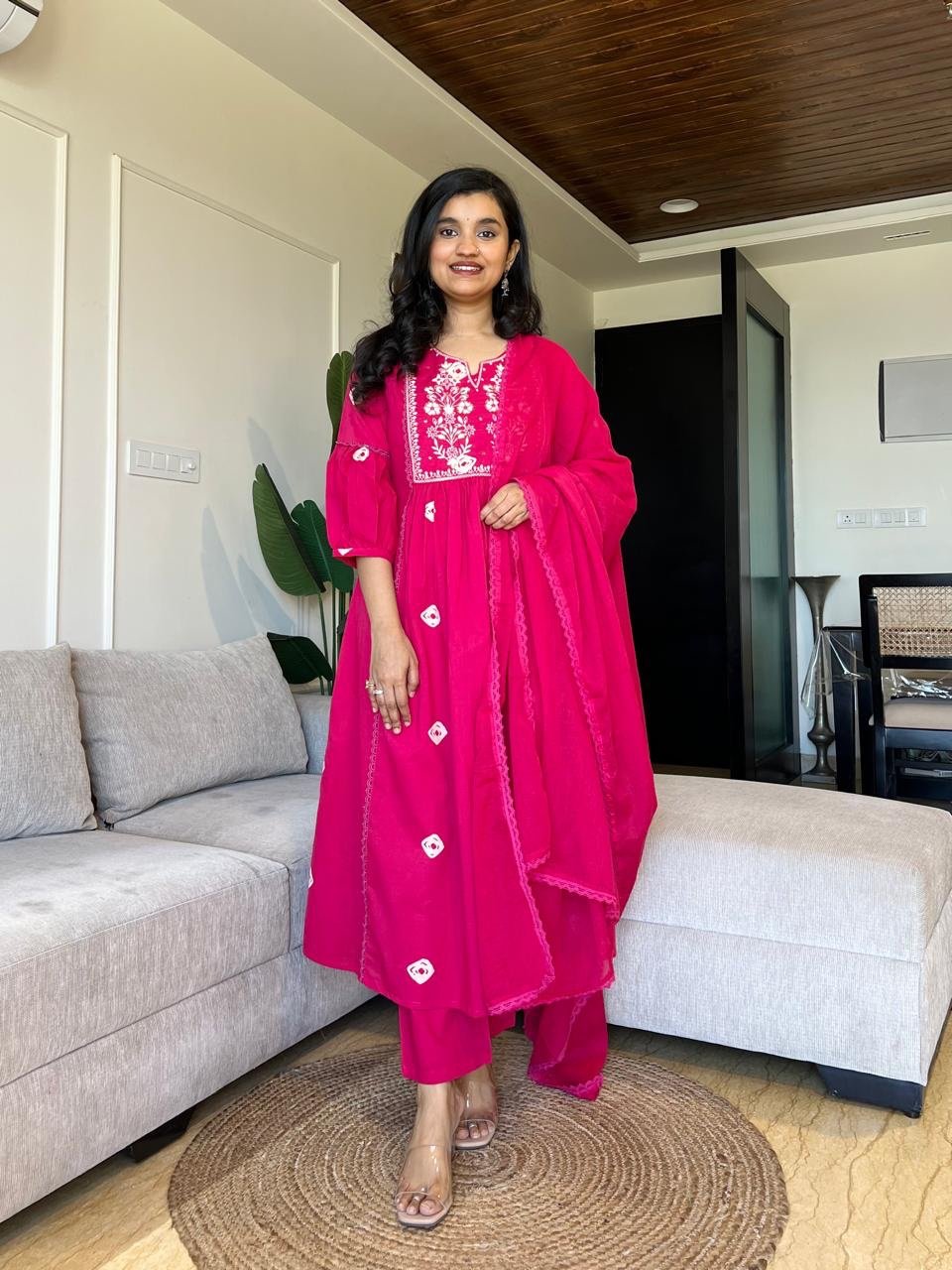 Shayrana Cotton Flared Set- Pink